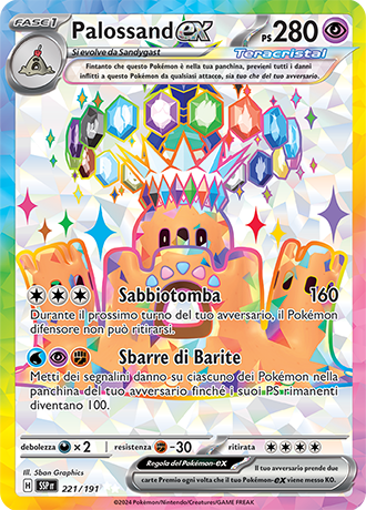 Palossand-ex 221/191 - ITA - Near Mint - Scarlatto e Violetto - Scintille Folgoranti - Carta Pokemon