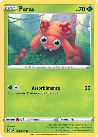 Paras 004/196 Reverse Holo - ITA - Near Mint - Spada e Scudo - Origine Perduta - Carta Pokemon