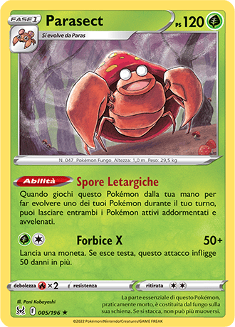 Parasect 005/196 Reverse Holo - ITA - Near Mint - Spada e Scudo - Origine Perduta - Carta Pokemon
