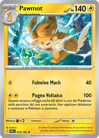 Pawmot 076/193 Reverse Holo - ITA - Near Mint - Scarlatto e Violetto - Evoluzioni a Paldea - Carta Pokemon