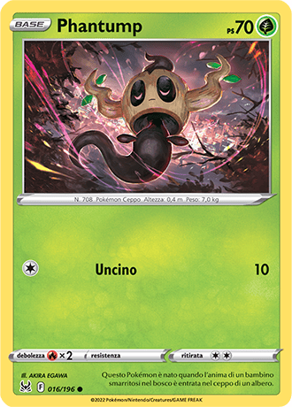 Phantump 016/196 Reverse Holo - ITA - Near Mint - Spada e Scudo - Origine Perduta - Carta Pokemon