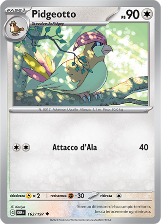 Pidgeotto 163/197 Reverse Holo - ITA - Near Mint - Scarlatto e Violetto - Ossidiana Infuocata - Carta Pokemon