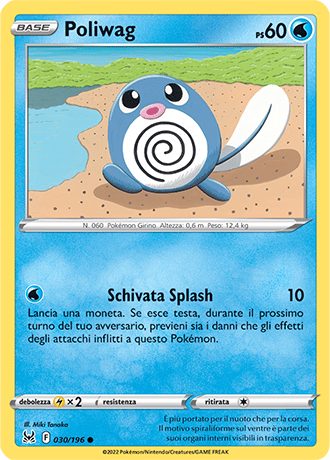Poliwag 030/196 Reverse Holo - ITA - Near Mint - Spada e Scudo - Origine Perduta - Carta Pokemon