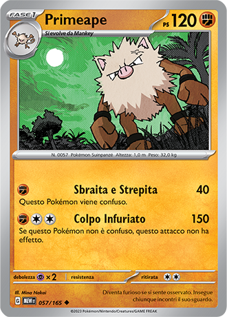 Primeape 057/165 Reverse Holo - ITA - Mint - Scarlatto e Violetto - 151 - Carta Pokemon