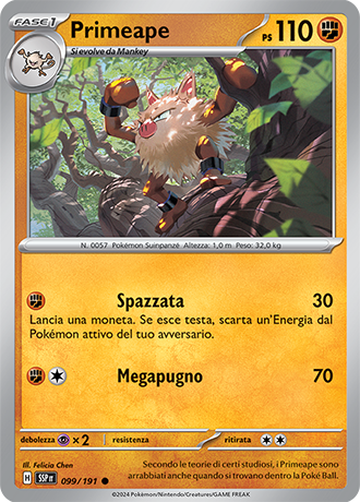 Primeape 099/191 - ITA - Near Mint - Scarlatto e Violetto - Scintille Folgoranti - Carta Pokemon