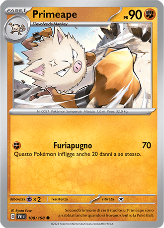 Primeape 108/198 Reverse Holo - ITA - Near Mint - Scarlatto e Violetto - Carta Pokemon