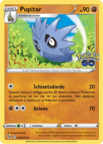 Pupitar 038/078 Reverse Holo - ITA - Near Mint - Spada e Scudo - Pokemon GO - Carta Pokemon