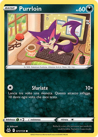 Purrloin 077/159 - ITA - Near Mint - Spada e Scudo - Zenit Regale - Carta Pokemon