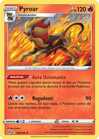 Pyror 029/196 Reverse Holo - ITA - Near Mint - Spada e Scudo - Origine Perduta - Carta Pokemon