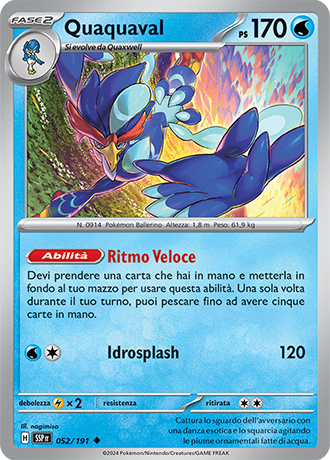 Quaquaval 052/191 Reverse Holo - ITA - Near Mint - Scarlatto e Violetto - Scintille Folgoranti - Carta Pokemon
