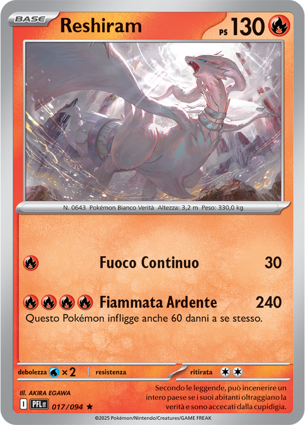 Reshiram PFL 017/094 Holo - ITA - Near Mint - Megaevoluzione - Fiamme Spettrali - Carta Pokemon