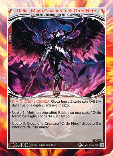 Belial, Mago Cavaliere dell'Ordo Nero CS - 025   - 1a Edizione - ITA - Near Mint - Custodi della Storia - Carta Creatures of Exo