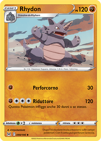 Rhydon 090/196 Reverse Holo - ITA - Near Mint - Spada e Scudo - Origine Perduta - Carta Pokemon