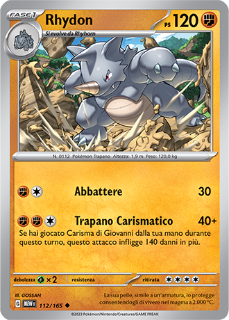 Rhydon 112/165 Reverse Holo - ITA - Mint - Scarlatto e Violetto - 151 - Carta Pokemon