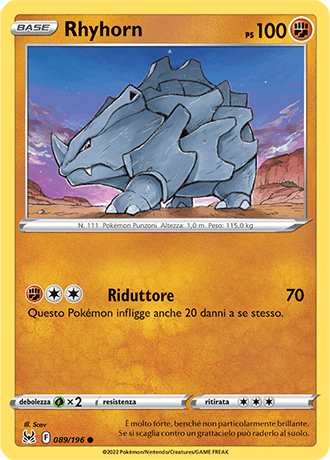 Rhyhorn 089/196 - ITA - Near Mint - Spada e Scudo - Origine Perduta - Carta Pokemon