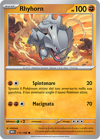 Rhyhorn 111/165 - ITA - Near Mint - Scarlatto e Violetto - 151 - Carta Pokemon