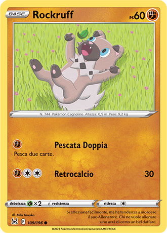 Rockruff 109/196 Reverse Holo - ITA - Near Mint - Spada e Scudo - Origine Perduta - Carta Pokemon