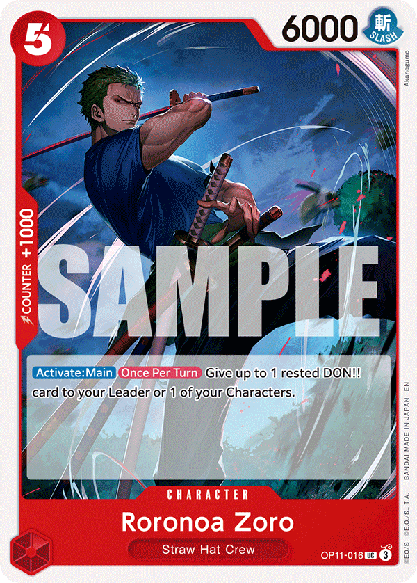 Roronoa Zoro OP11-016 - Character Rosso Uncommon - Near Mint - A Fist of Divine Speed - Carta One Piece Card Game