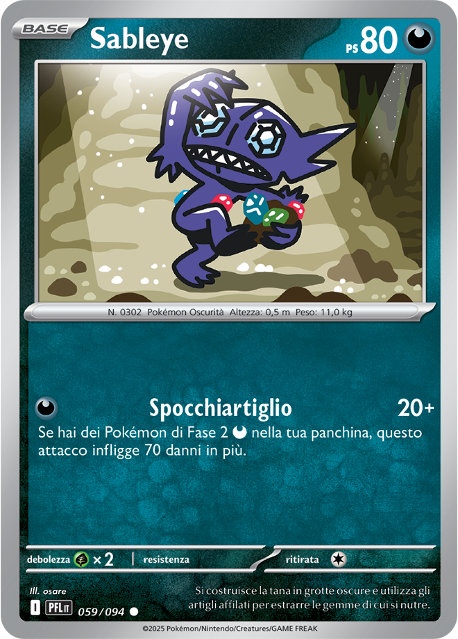 Sableye PFL 059/094 Reverse Holo - ITA - Near Mint - Megaevoluzione - Fiamme Spettrali - Carta Pokemon