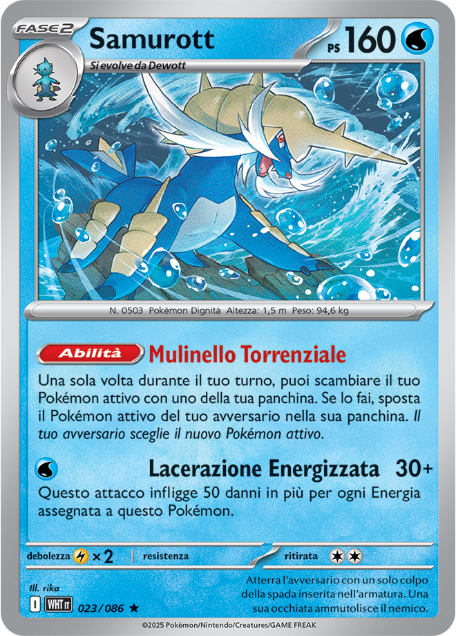 Samurott WHT 023/086 Reverse Holo - ITA - Near Mint - Scarlatto e Violetto - Fuoco Bianco - Carta Pokemon