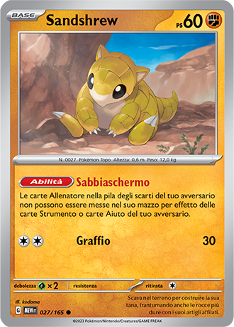 Sandshrew 027/165 - ITA - Mint - Scarlatto e Violetto - 151 - Carta Pokemon