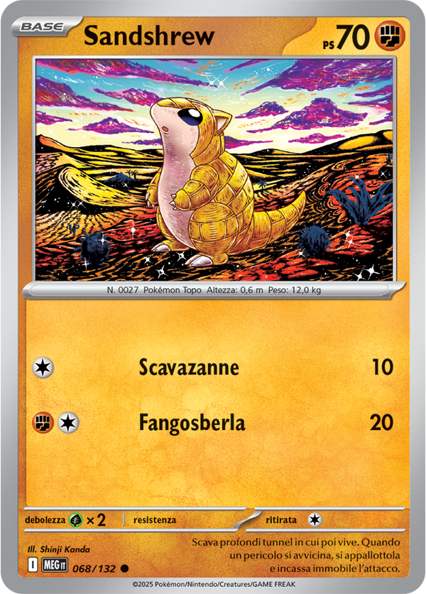Sandshrew MEG 068/132 Reverse Holo - ITA - Near Mint - Megaevoluzione - Carta Pokemon