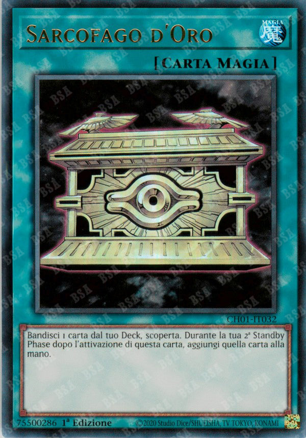 Sarcofago d'Oro CH01-IT032 Ultra Rare - 1a Edizione - ITA - Near Mint - I Deck delle Cronache: il Caduto & la Virtuosa - Carta Yu-Gi-Oh!