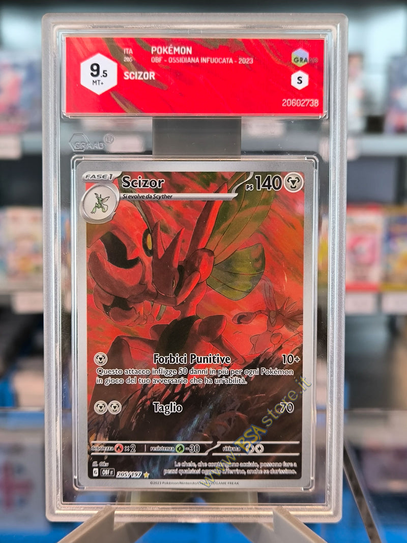 Scizor 205/197 Illustrazione Rara - ITA - Mint - Gradata GRAAD 9.5 - Scarlatto e Violetto - Ossidiana Infuocata - Carta Pokemon