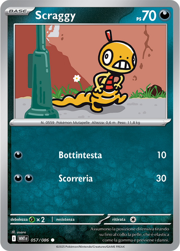 Scraggy WHT 057/086 - ITA - Near Mint - Scarlatto e Violetto - Fuoco Bianco - Carta Pokemon