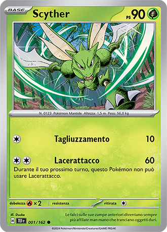 Scyther 001/162 Reverse Holo - ITA - Near Mint - Scarlatto e Violetto - CronoForze - Carta Pokemon