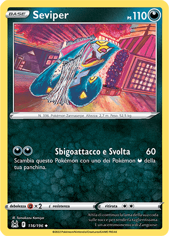Seviper 116/196 Reverse Holo - ITA - Near Mint - Spada e Scudo - Origine Perduta - Carta Pokemon