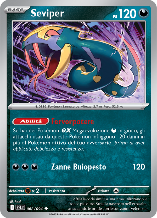 Seviper PFL 062/094 - ITA - Near Mint - Megaevoluzione - Fiamme Spettrali - Carta Pokemon