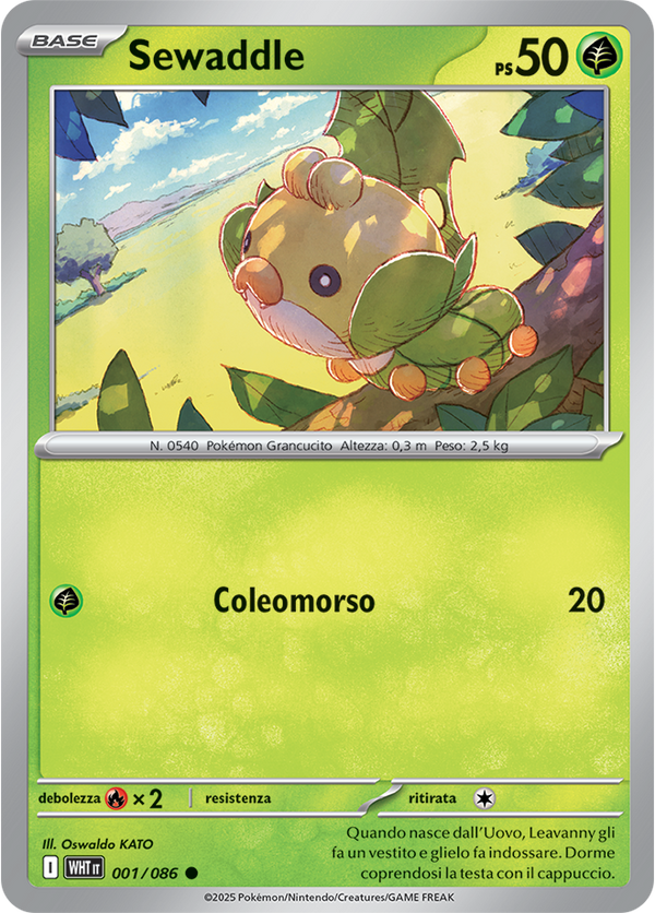 Sewaddle WHT 001/086 Reverse Holo - ITA - Near Mint - Scarlatto e Violetto - Fuoco Bianco - Carta Pokemon