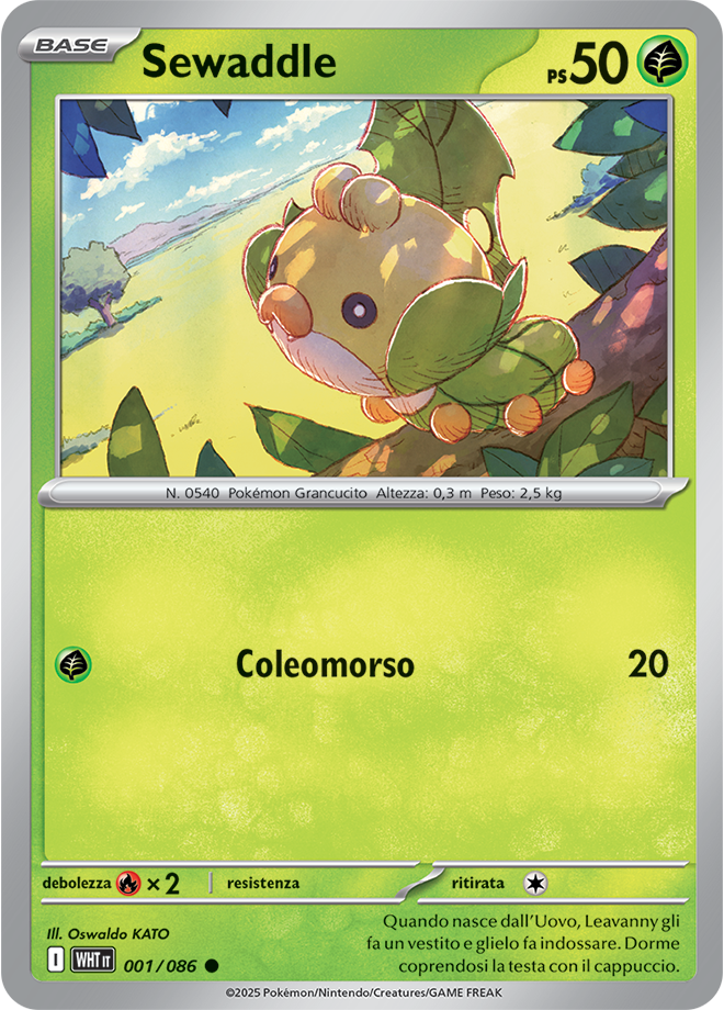 Sewaddle WHT 001/086 Reverse Holo - ITA - Near Mint - Scarlatto e Violetto - Fuoco Bianco - Carta Pokemon