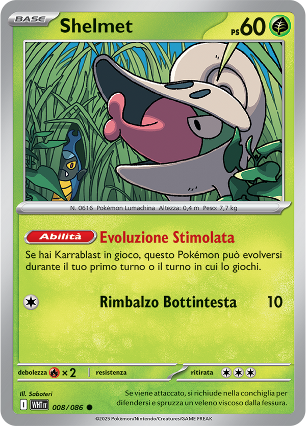 Shelmet WHT 008/086 Reverse Holo - ITA - Near Mint - Scarlatto e Violetto - Fuoco Bianco - Carta Pokemon