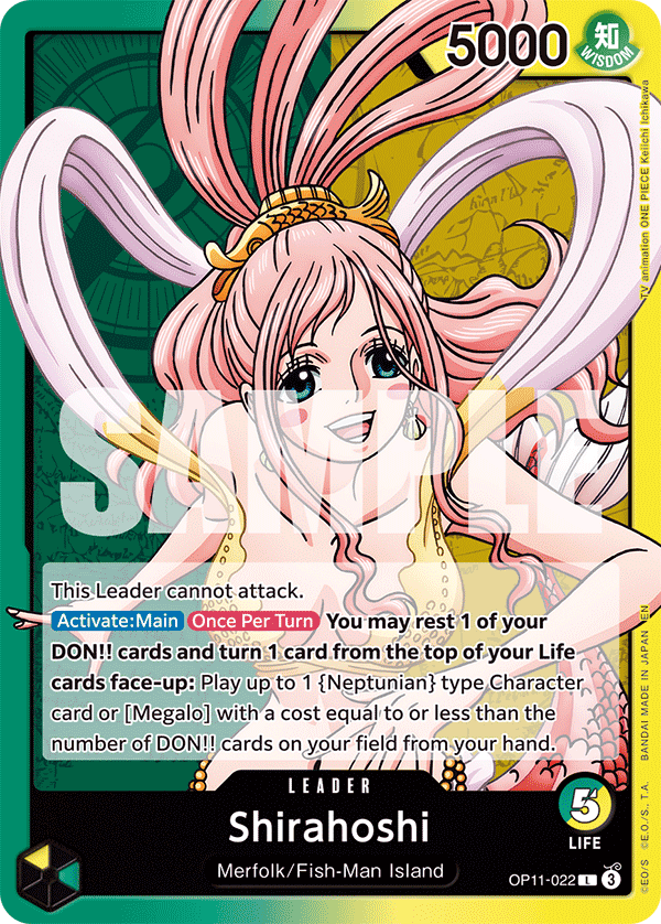 Shirahoshi OP11-022 V1 - Leader Verde/Giallo Leader - Near Mint - A Fist of Divine Speed - Carta One Piece Card Game