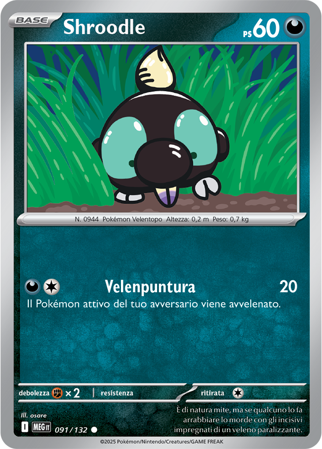 Shroodle MEG 091/132 Reverse Holo - ITA - Near Mint - Megaevoluzione - Carta Pokemon