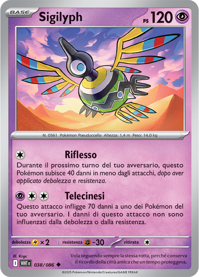 Sigilyph WHT 038/086 - ITA - Near Mint - Scarlatto e Violetto - Fuoco Bianco - Carta Pokemon