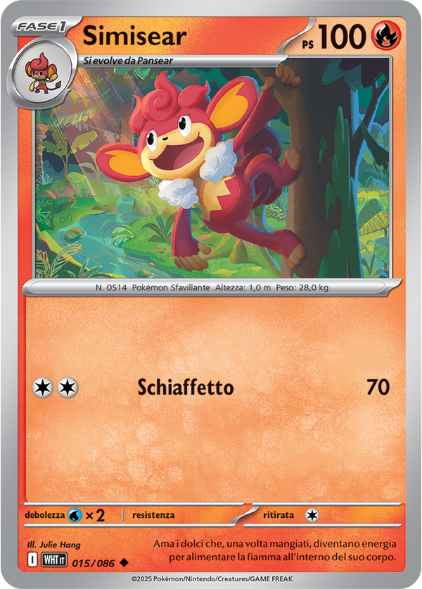 Simisear WHT 015/086 Reverse Holo - ITA - Near Mint - Scarlatto e Violetto - Fuoco Bianco - Carta Pokemon