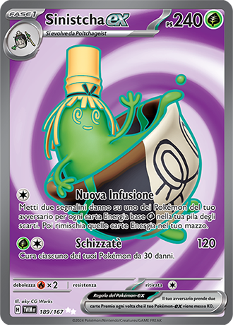 Sinistcha-ex 189/167 Full Art Ultra Rara - ITA - Near Mint - Scarlatto e Violetto - Crepuscolo Mascherato - Carta Pokemon