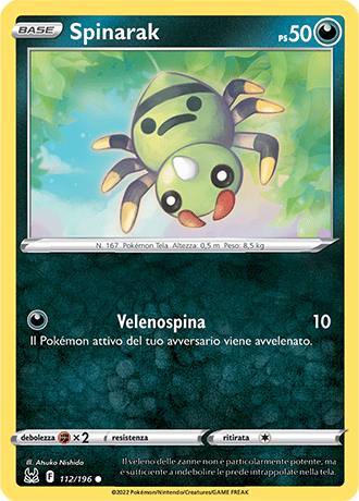 Spinarak 112/196 - ITA - Near Mint - Spada e Scudo - Origine Perduta - Carta Pokemon