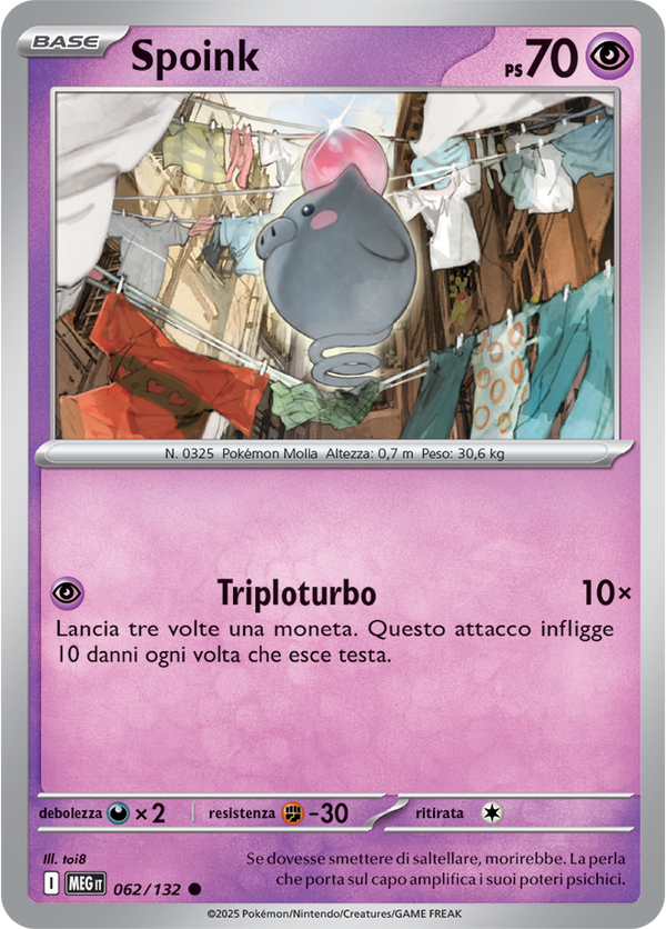 Spoink MEG 062/132 Reverse Holo - ITA - Near Mint - Megaevoluzione - Carta Pokemon