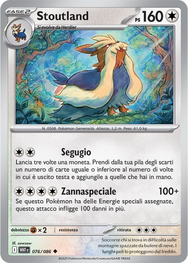 Stoutland WHT 076/086 Reverse Holo Master Ball - ITA - Near Mint - Scarlatto e Violetto - Fuoco Bianco - Carta Pokemon