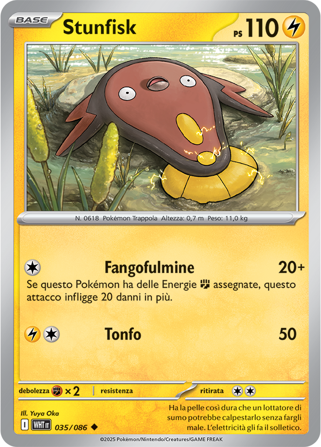 Stunfisk WHT 035/086 Reverse Holo - ITA - Near Mint - Scarlatto e Violetto - Fuoco Bianco - Carta Pokemon