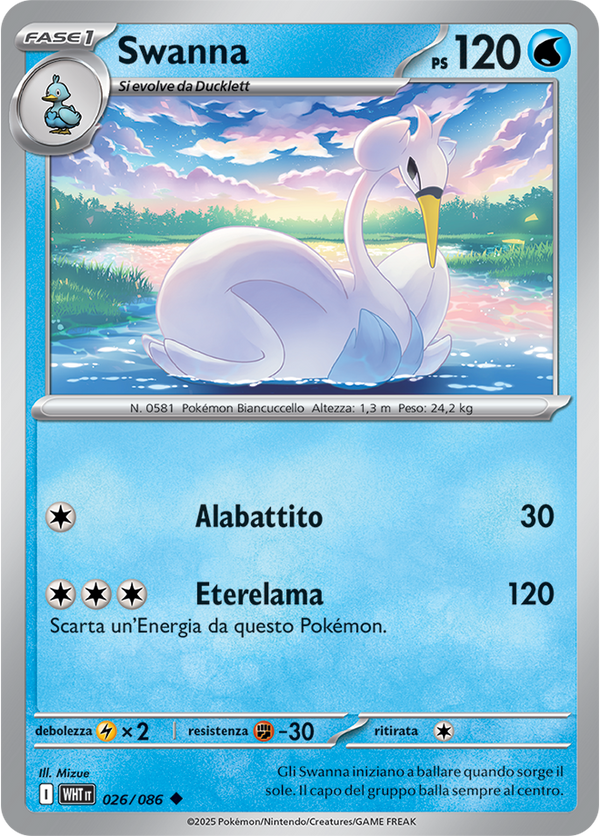 Swanna WHT 026/086 Reverse Holo - ITA - Near Mint - Scarlatto e Violetto - Fuoco Bianco - Carta Pokemon