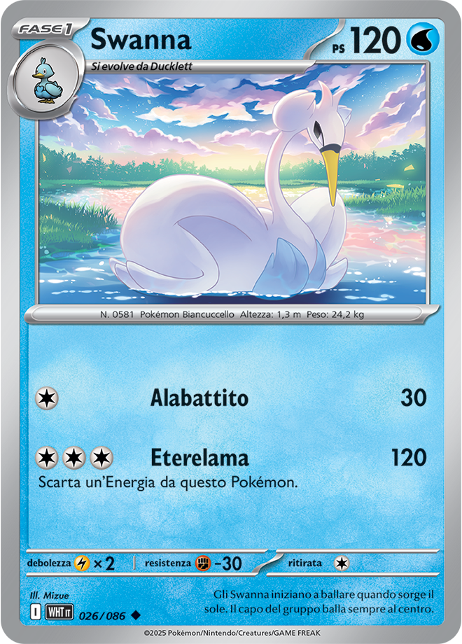 Swanna WHT 026/086 Reverse Holo - ITA - Near Mint - Scarlatto e Violetto - Fuoco Bianco - Carta Pokemon