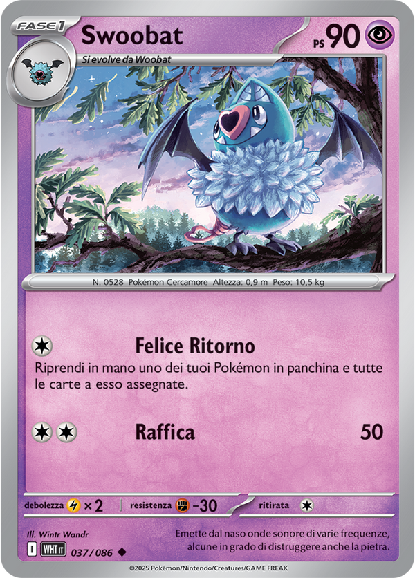Swoobat WHT 037/086 Reverse Holo - ITA - Near Mint - Scarlatto e Violetto - Fuoco Bianco - Carta Pokemon