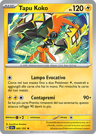 Tapu Koko 065/191 Reverse Holo - ITA - Near Mint - Scarlatto e Violetto - Scintille Folgoranti - Carta Pokemon