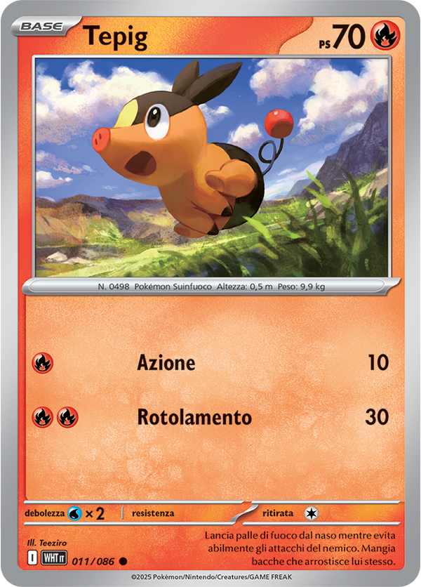 Tepig WHT 011/086 Reverse Holo - ITA - Near Mint - Scarlatto e Violetto - Fuoco Bianco - Carta Pokemon