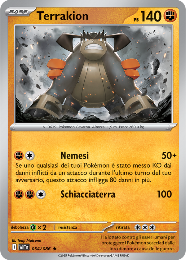Terrakion WHT 054/086 Reverse Holo - ITA - Near Mint - Scarlatto e Violetto - Fuoco Bianco - Carta Pokemon